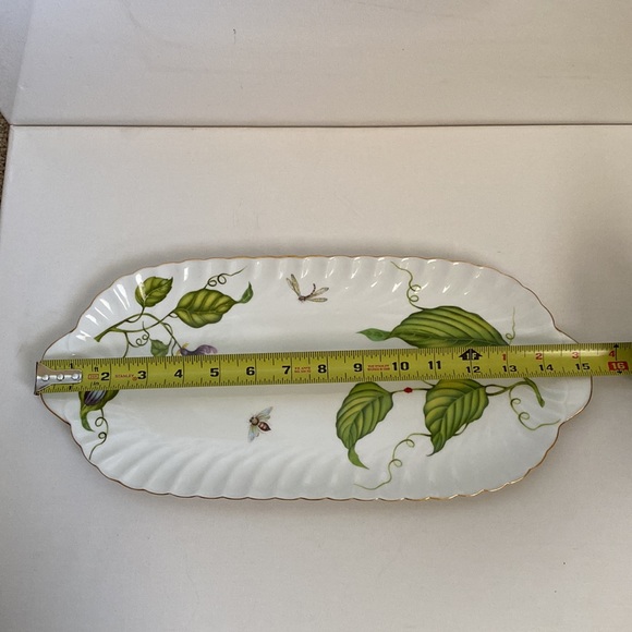 EUC I. Godinger & Co. Jardin 15” Large “Sandwich" Tray leaf bee gold trim - Picture 8 of 10